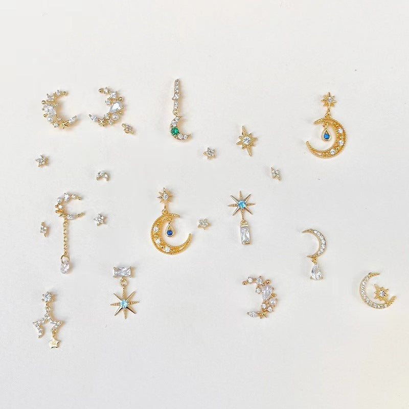 Boucles d'oreilles romantiques en forme d'étoile, de lune et de fleurs en Zircon