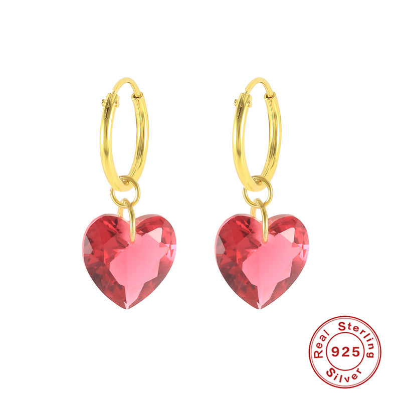 Pendientes de cristal personalizados de moda creativos de lujo ligeros en forma de corazón