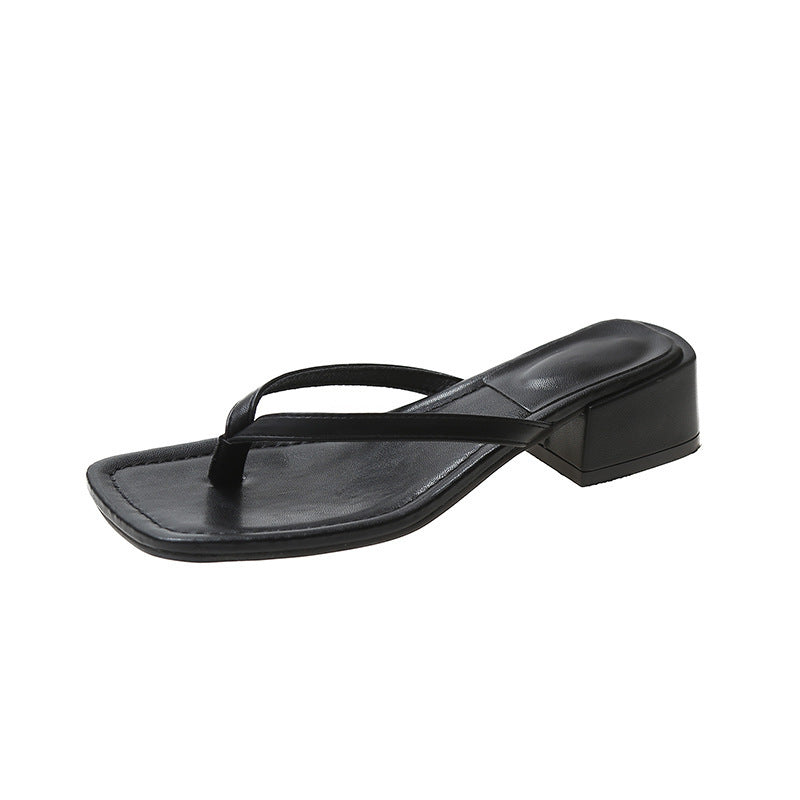 Tongs de plage antidérapantes à talons épais et bout carré, vêtements d'extérieur mode pour femmes