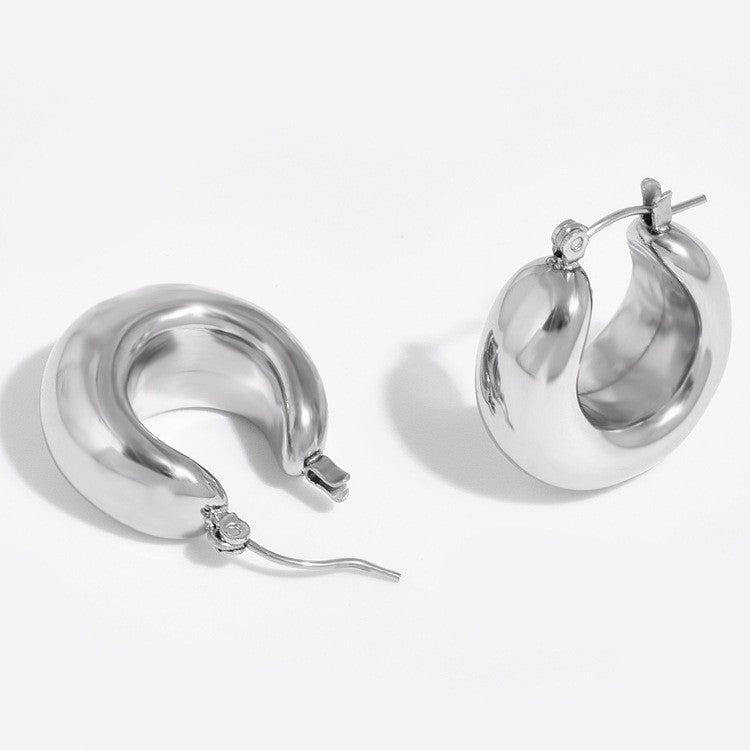 Boucles d'oreilles ovales plaquées en cuivre, or véritable 18 carats, Texture Simple, entrée de tempérament Lux, haute qualité