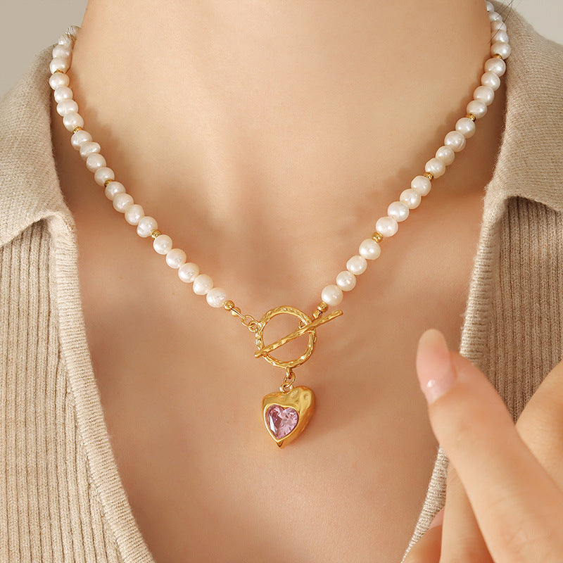 Women's Zircon Heart Shaped Love Titanium Steel Necklace