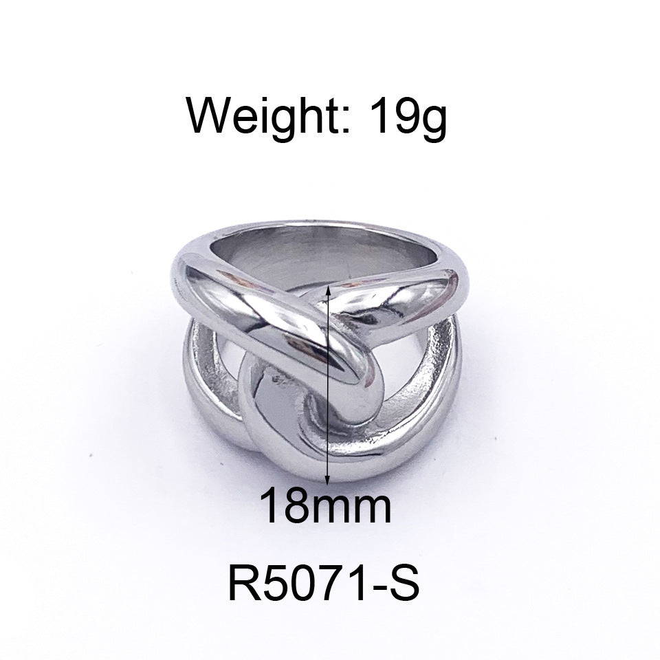 Minimal Art Acier inoxydable Géométrique Ellipse Épissage Index Titane Acier Plaqué Or 18K Bague