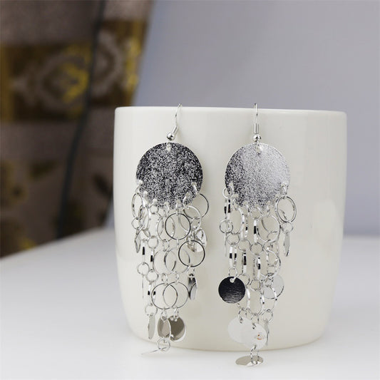 European And American Frosted Sequined Metal Earrings Personalized Long Tassel Pendant