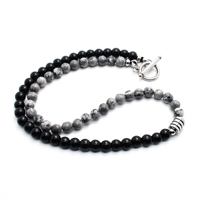 Stainless Steel Tiger Eye Map Stone Necklace