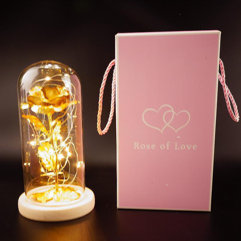 Fleur de rose éternelle enchantée dans une décoration de Noël lumineuse à LED en verre