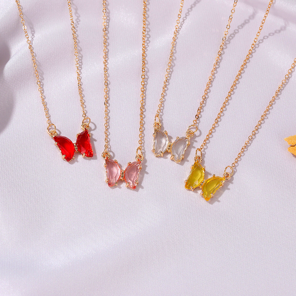 Internet Celebrity Ins Style Glass Crystal Butterfly Necklace