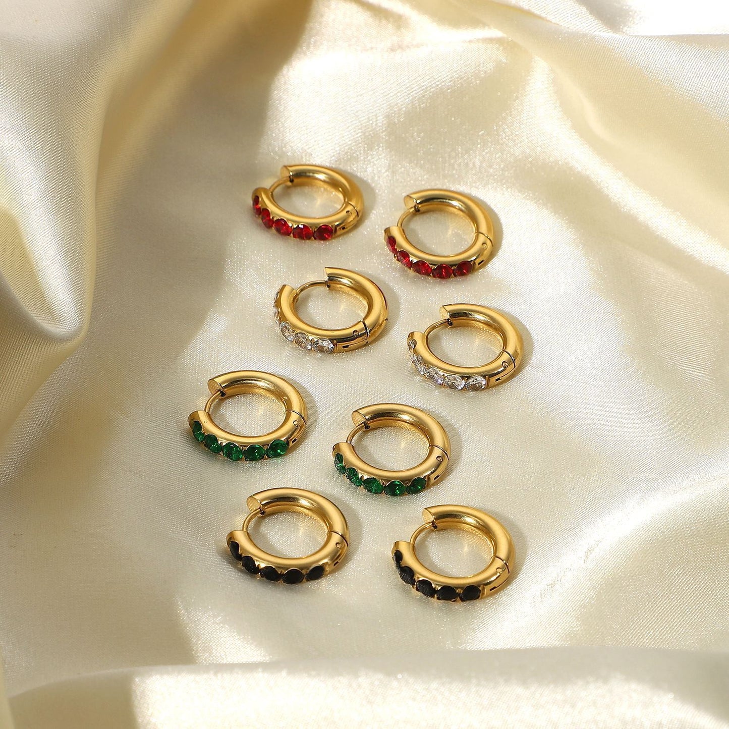 Boucles d'oreilles rondes en zircone pour femme, plaqué or 18 carats, en acier inoxydable
