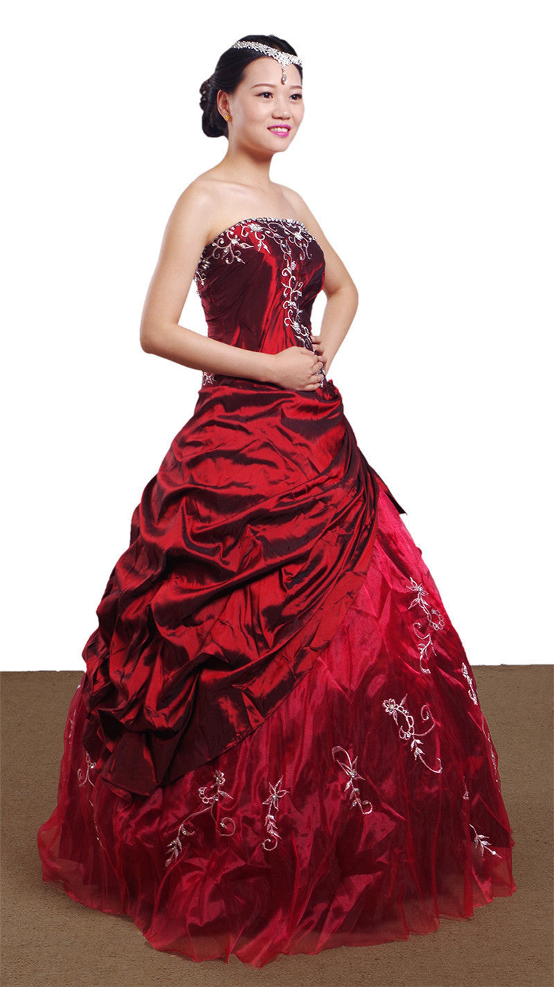 Vestido de novia hecho a mano de tafetán bordado en plata ocasión Formal vestido de noche de baile para mujer