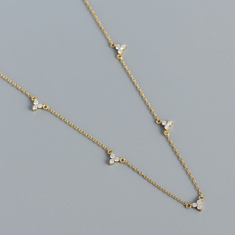 Collier géométrique en argent S925, européen et américain, micro-incrusté de trois zircons, Design