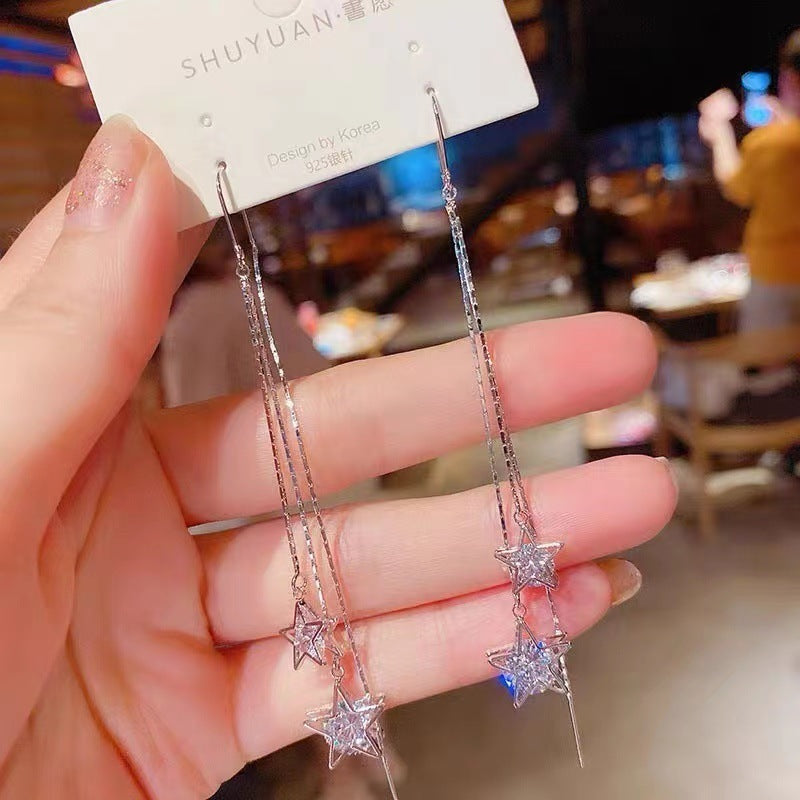 Boucles d'oreilles suspendues cinq étoiles en Zircon, super fée, plus que frangées