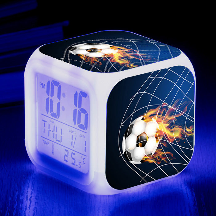 Modèle de Football petit réveil horloge carrée étudiant enfants alarme muette
