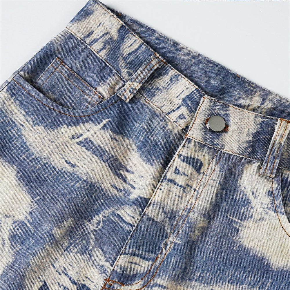 American Style Loose Wide Leg Jeans Pocket Width Cuffless Pants