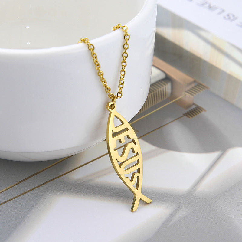 Collier à pampilles simple avec mots d'amour de poisson mignon