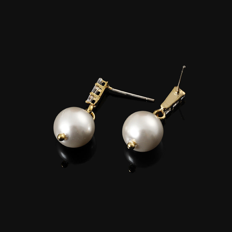 All Match Pearl Stud Earrings Earrings Female Silver Needle Zircon