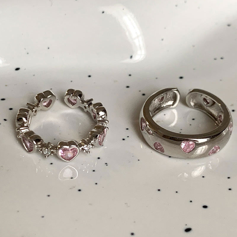 Bague Femme Zircon Coeur Amoureux Doux et Cool