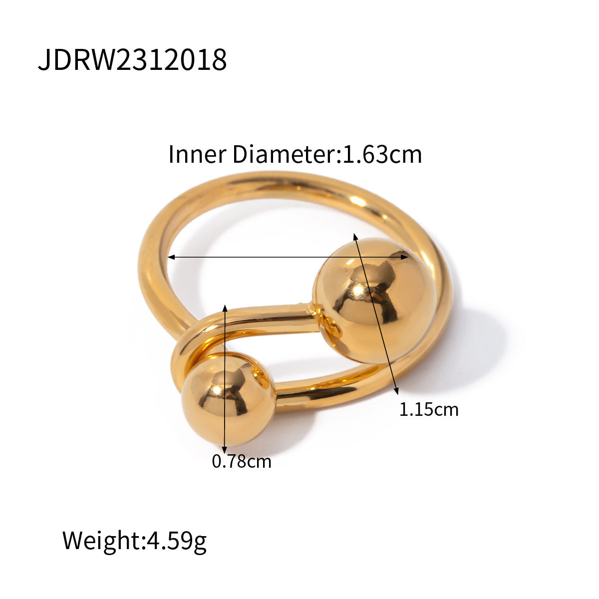 Bague de personnalité sphérique pour femme, anneau à bille en acier doré, anneau à sens élevé