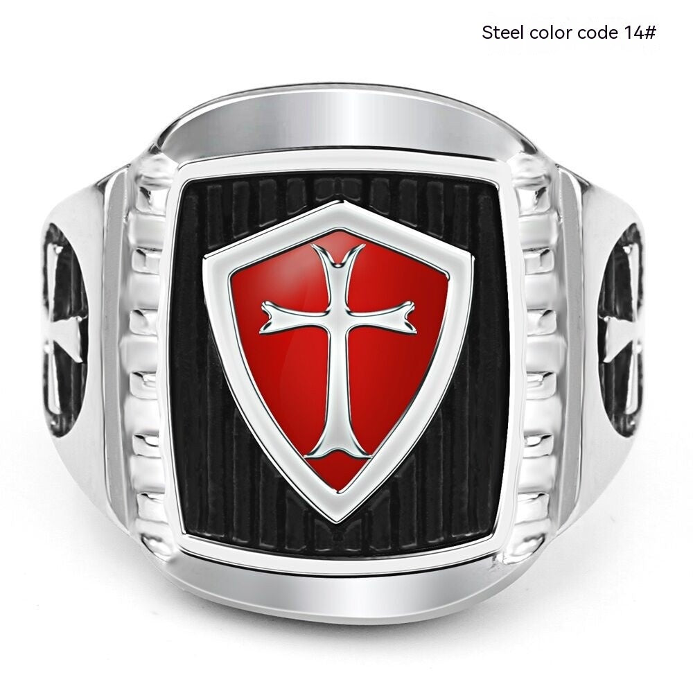 Anillo de acero inoxidable personalizado para hombre de la Cruz Roja con goteo de aceite vintage