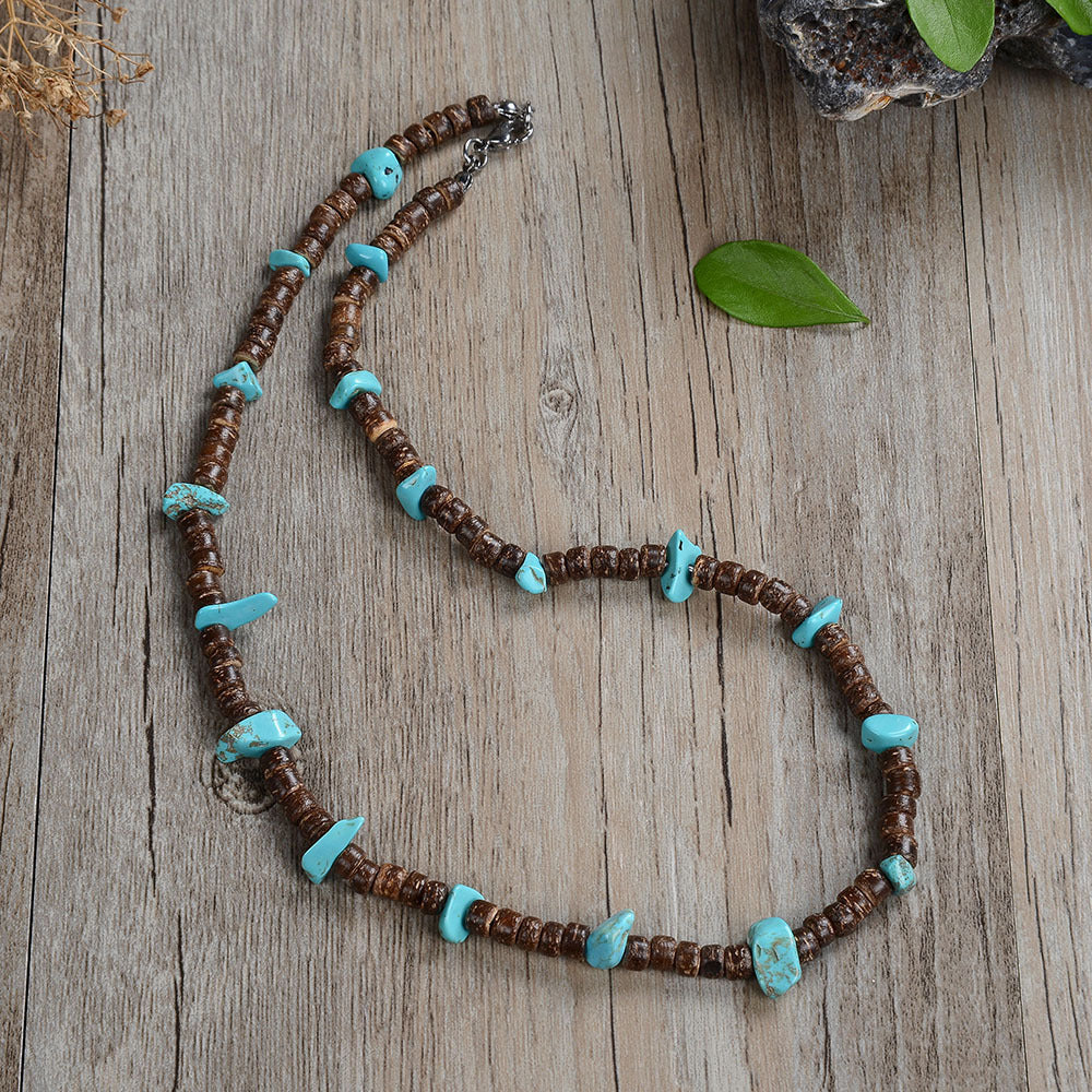 Collar de turquesa y carbón de cáscara de coco Accesorios de acero inoxidable