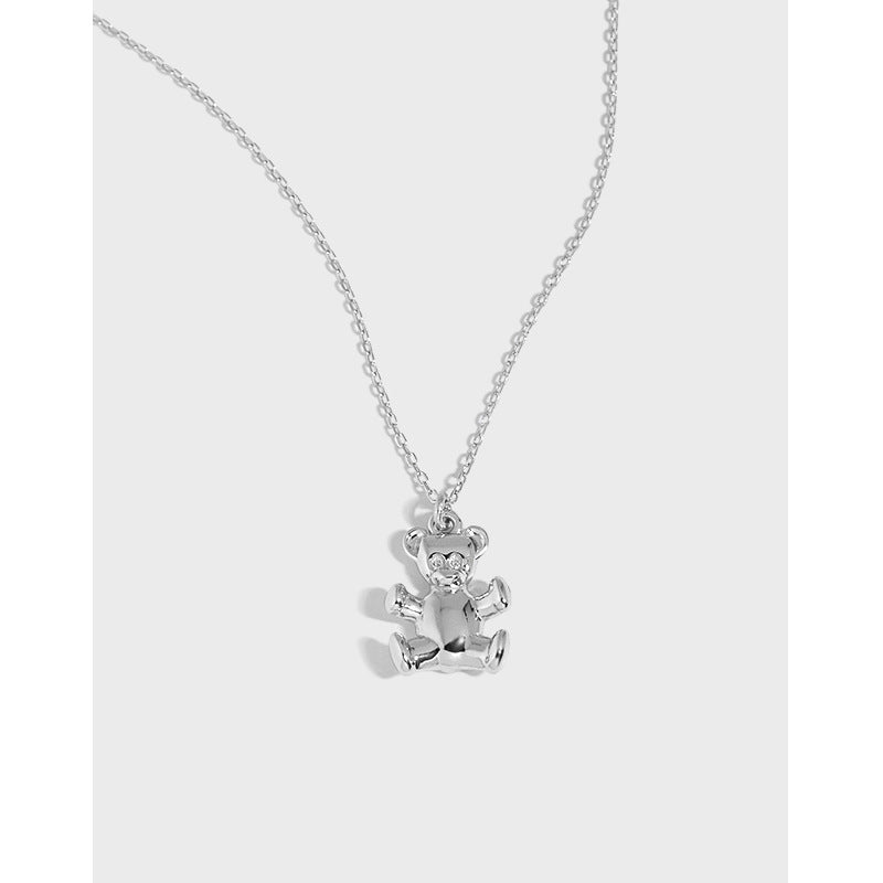 Cadena de clavícula de plata de ley S925 con textura de oso simple y versátil