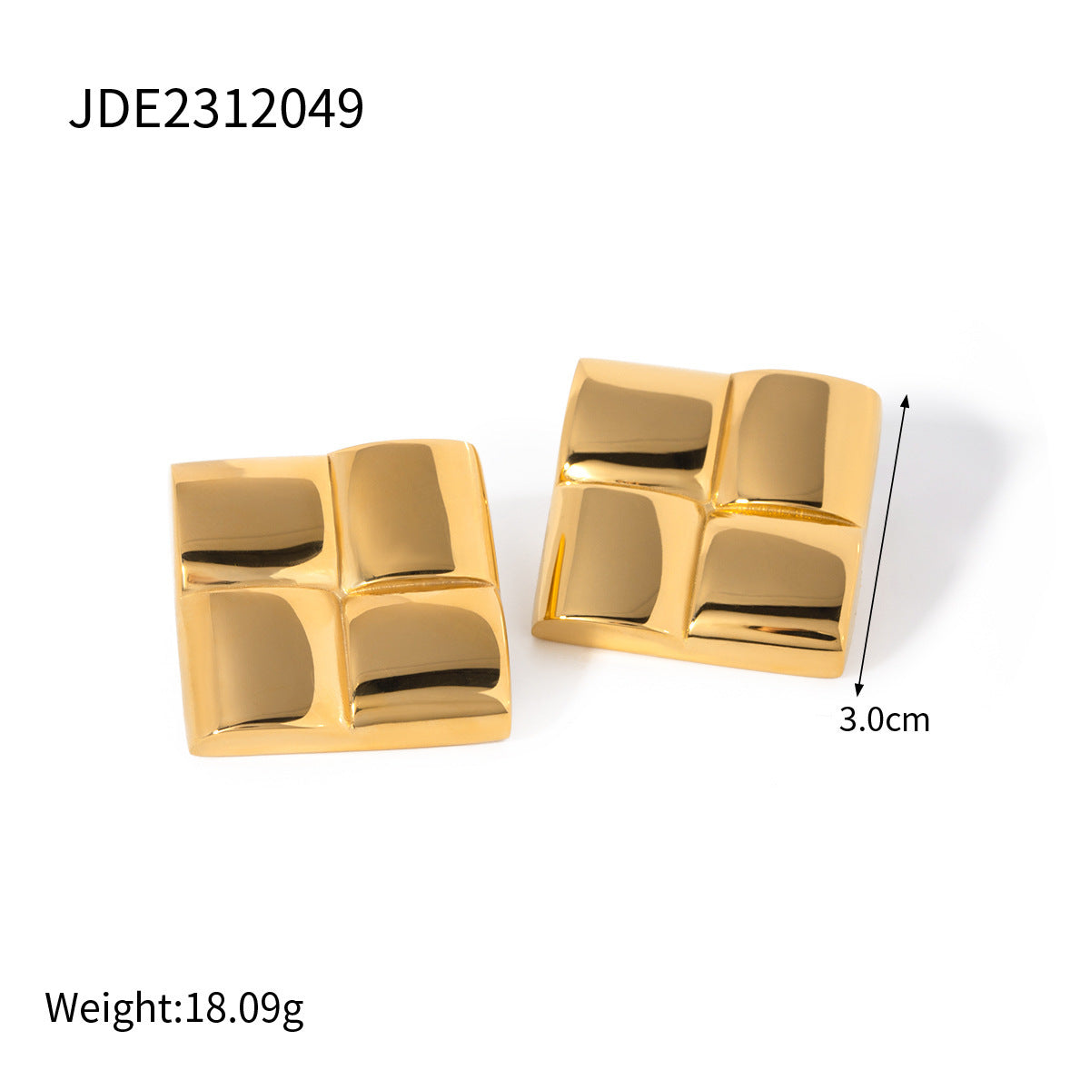 18K Gold Stainless Steel Glossy Cross Texture Earrings