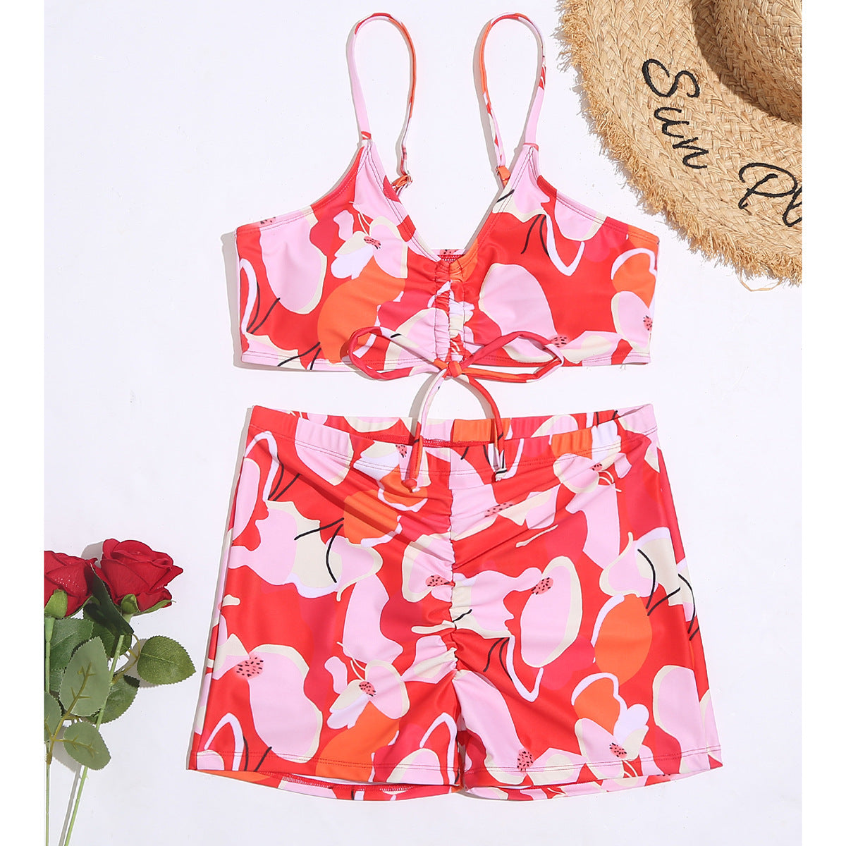 Short imprimé avec cordon de serrage, bikini taille haute, maillot de bain