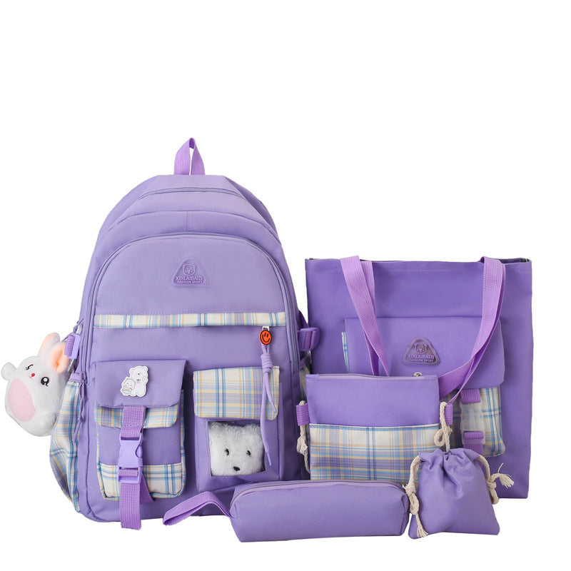 Ensemble de cinq pièces de sac à dos de style Preppy mignon