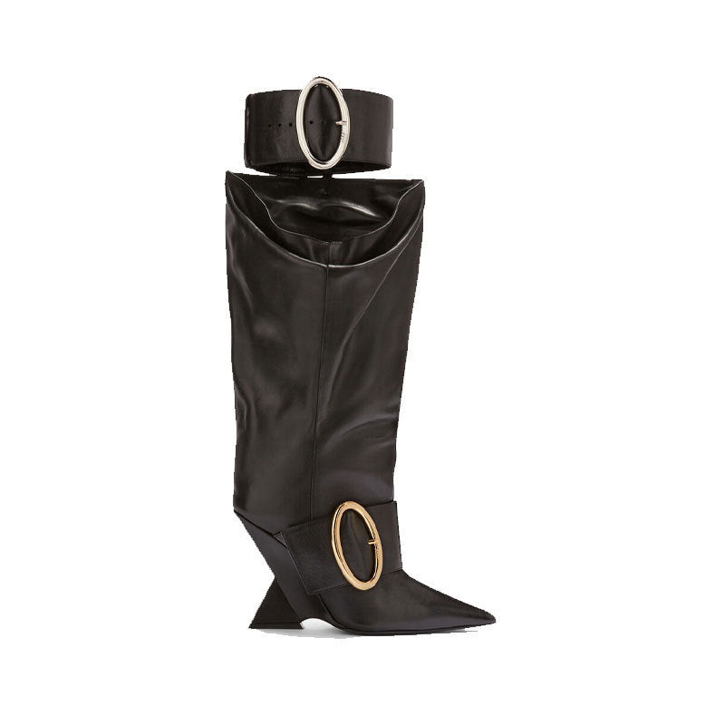 Bottes à manches compensées haut de gamme avec sangle à enfiler pointue et grandes bottes à fermeture