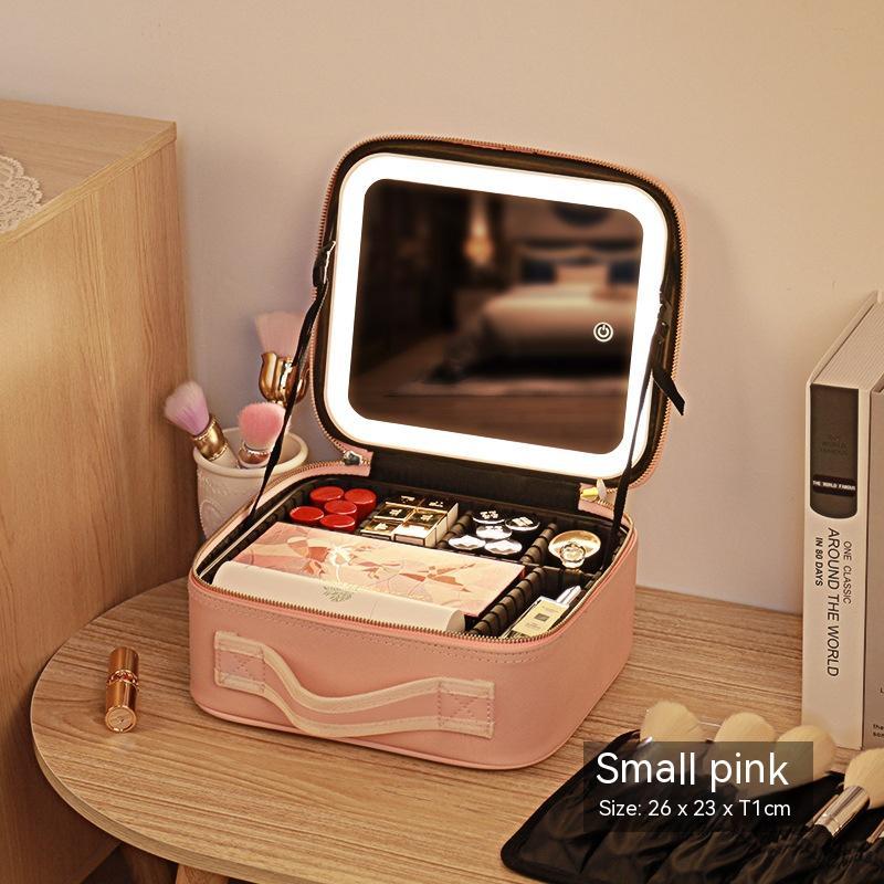 Avec miroir et lumière LED, sac cosmétique, boîte de rangement pour soins de la peau