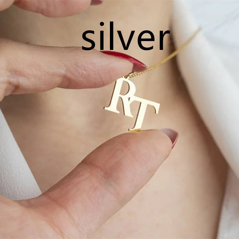 Collier pendentif lettre personnalisé plaqué or en acier inoxydable