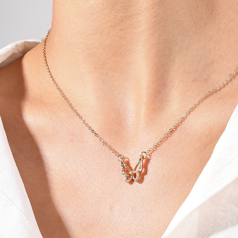 Sweet Light Luxury Metal Diamond Bow Necklace For Women