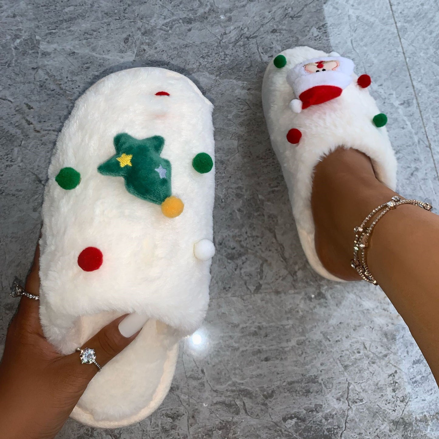 Pantoufles de Noël, sac à pantoufles chaudes, salopette plate
