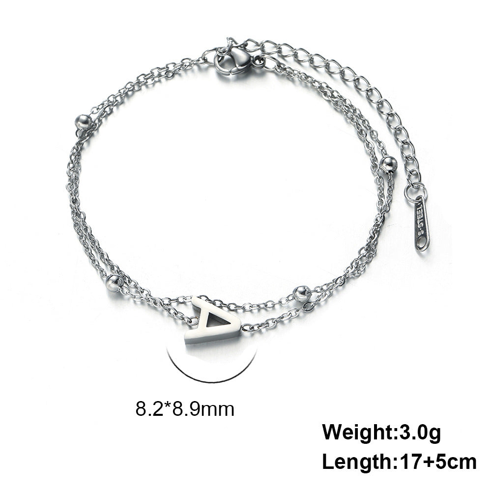 Cut Titanium Steel Double-layer Chain 26 Letters Pendant Bracelet