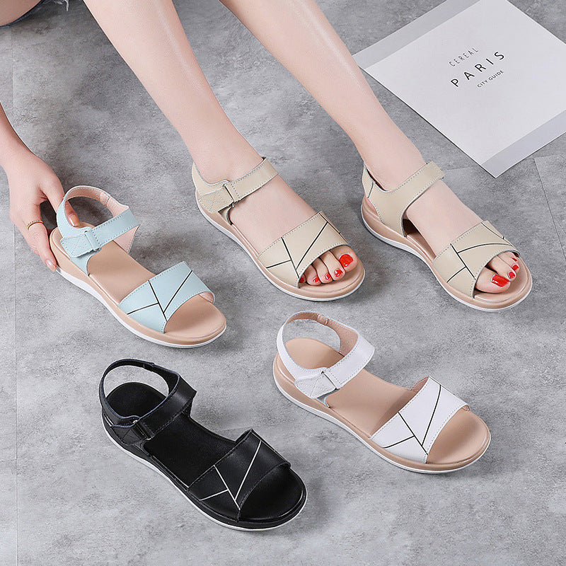 Sandales respirantes décontractées à talons plats assortis de Style coréen pour étudiants plats avec Velcro