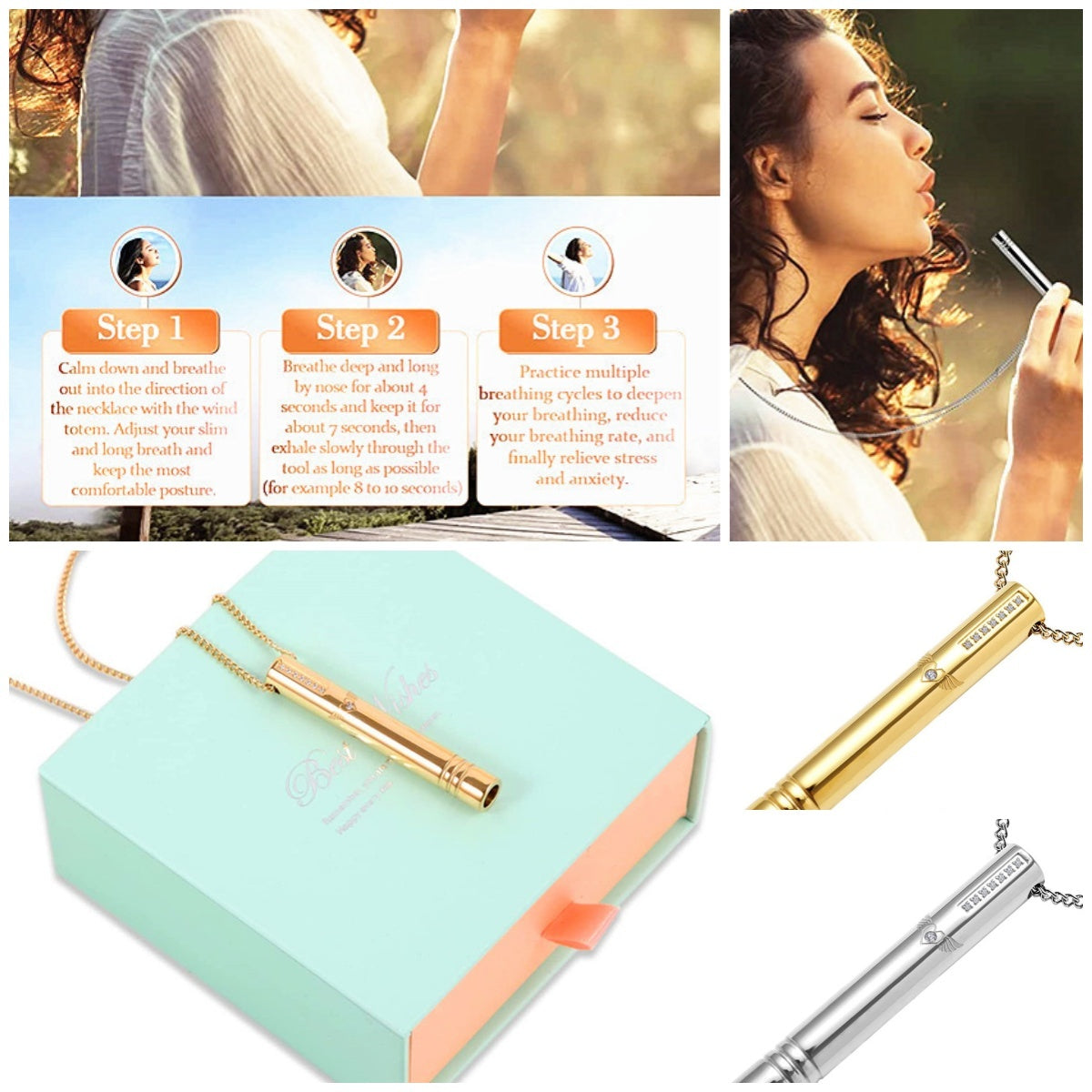 Stainless Steel Adjustment Relieves Anxiety Breathing Necklaces Couple Stress Fidget Spinner Whistle Pendant Jewelry