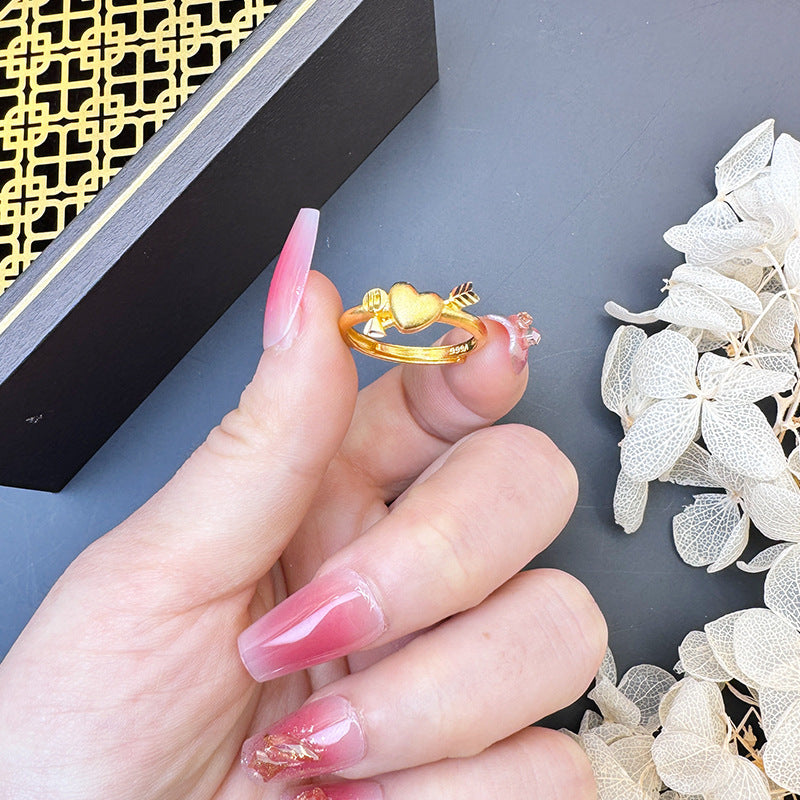 Alluvial Gold Love Heart-shaped Ring Copper Alloy One Arrow To Wear
