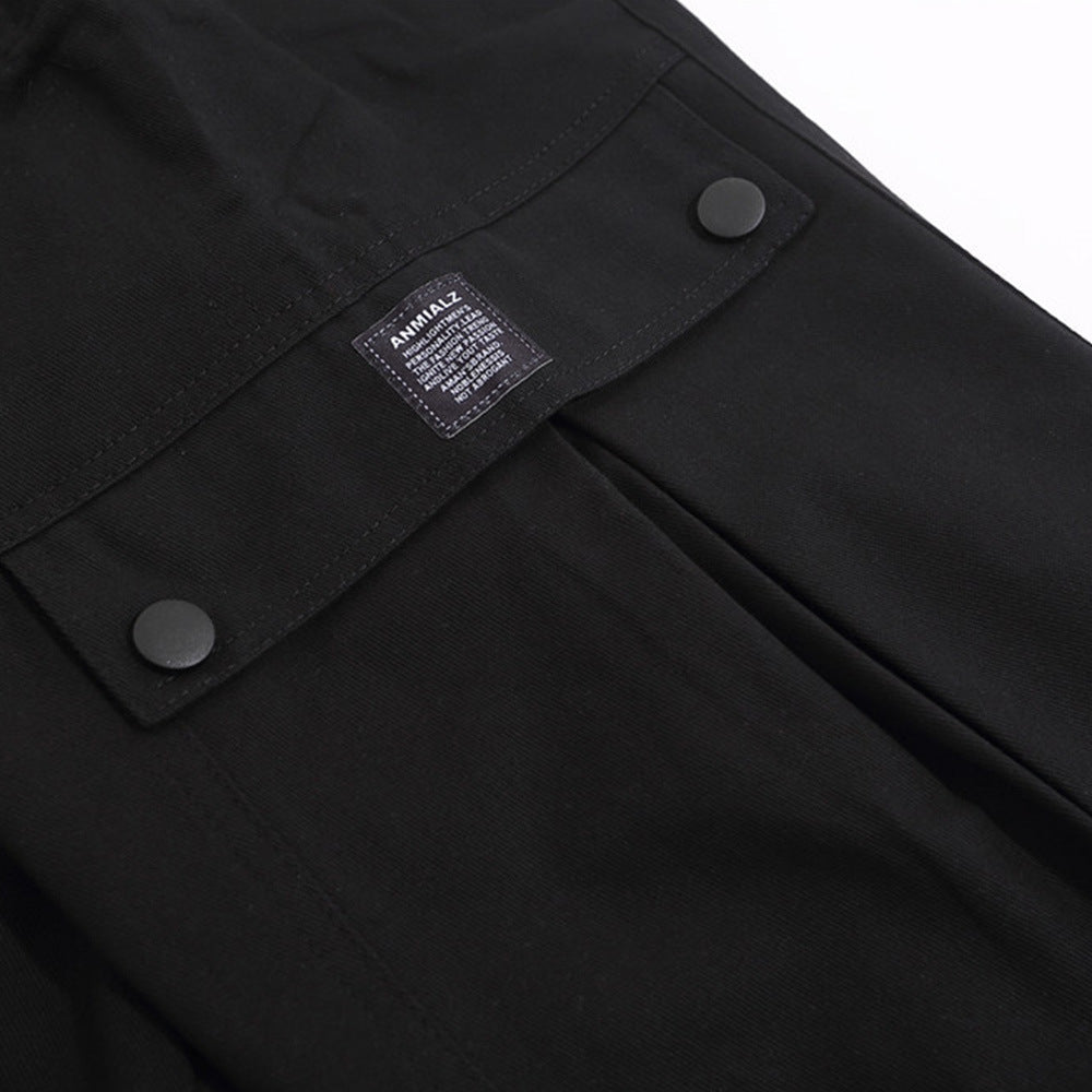 Men's American-style Multi-pocket Solid Color Straight-leg Trousers