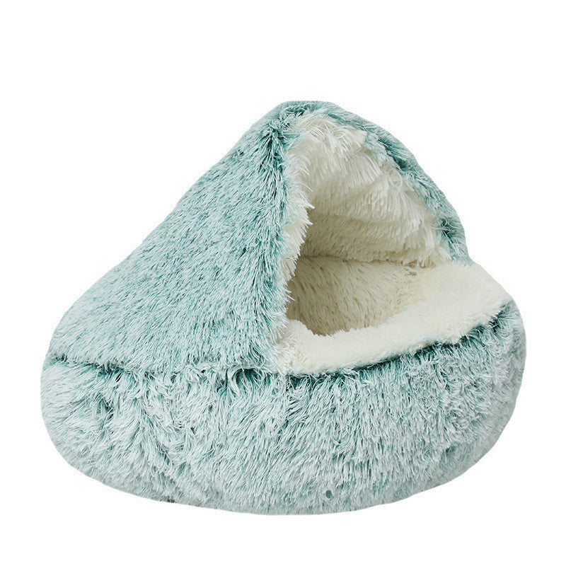 Litière pour chat ronde chaude en velours cristal en demi-paquet