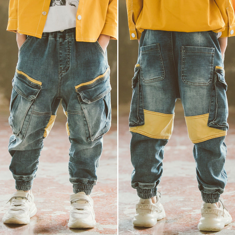 Salopette en jean pour garçons, pantalon de printemps et d'automne