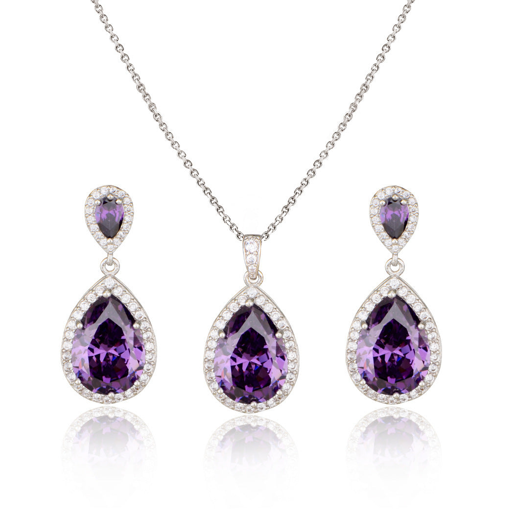 Collar de gotas de agua de circón grande brillante, traje con gotas para los oídos, joyería de boda para novia, Simple y elegante