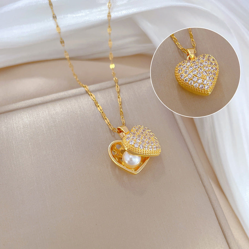 Xiaohongshu New Loving Heart Zircon Necklace For Women