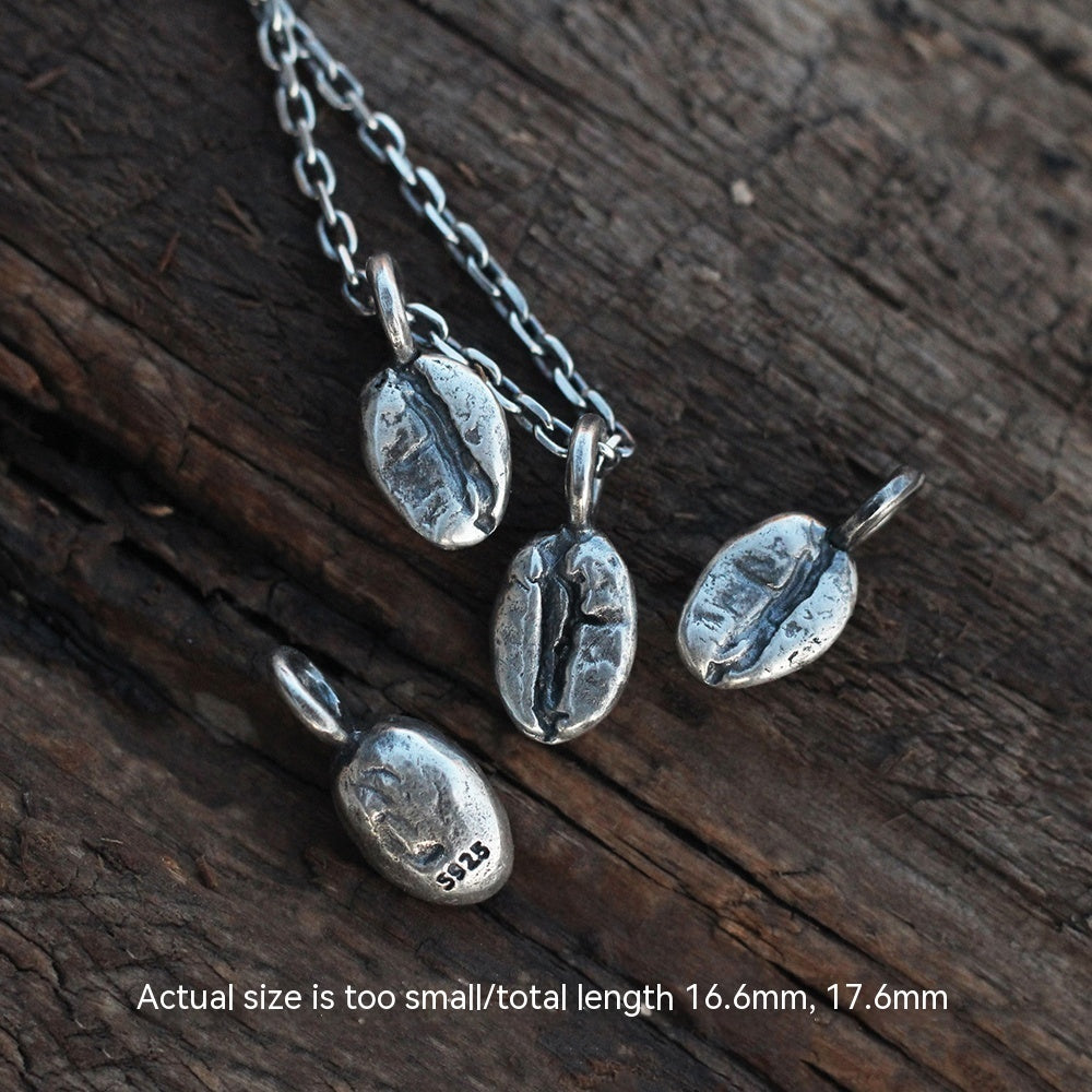 Collar con colgante macizo de plata de ley 925 con grano de café vintage