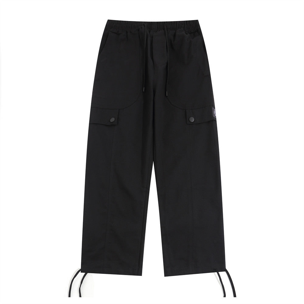 Men's American-style Multi-pocket Solid Color Straight-leg Trousers