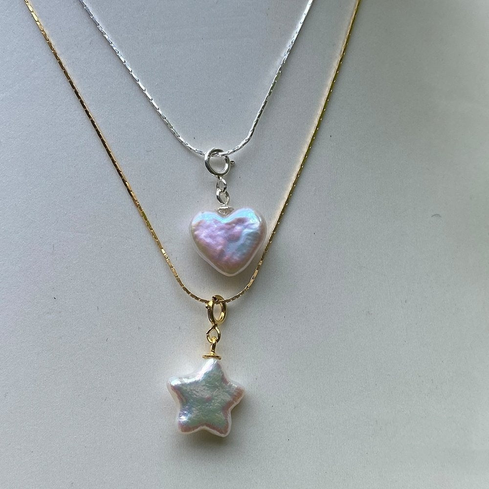 Collier Simple Etoiles Coeur Perle d'Eau Douce