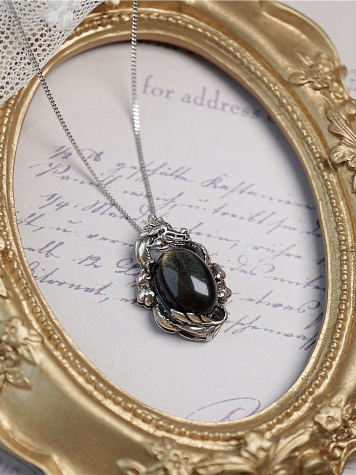 925 Thai Silver Natural Obsidian Pendant Necklace