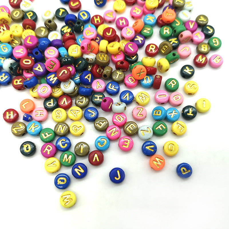Acrylic Letter Beads Chocolate Color Flat Round Color English Letter Bead Accessories