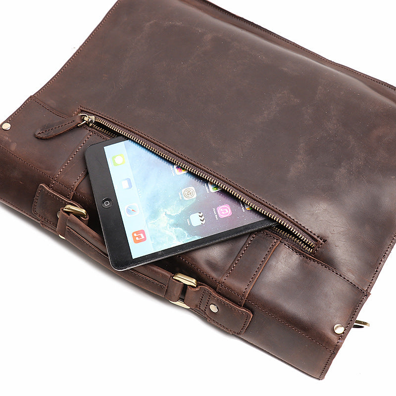 Maletín de cuero Crazy Horse portátil retro de gran capacidad para hombres