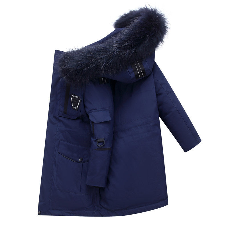Doudoune enfant garçon mi-longue épaississement grande taille col fourrure manteau