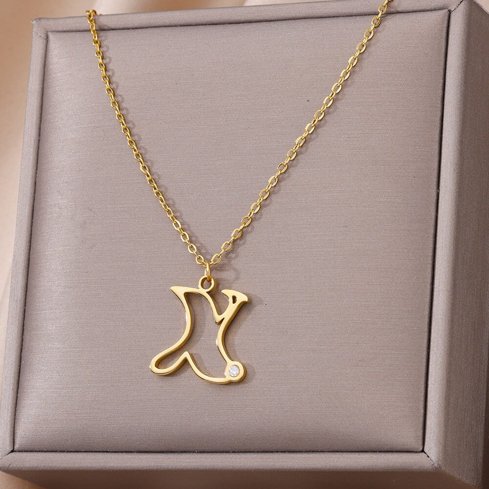 Collier avec pendentif en forme de lettre creuse Simple pour filles, ornement en acier inoxydable