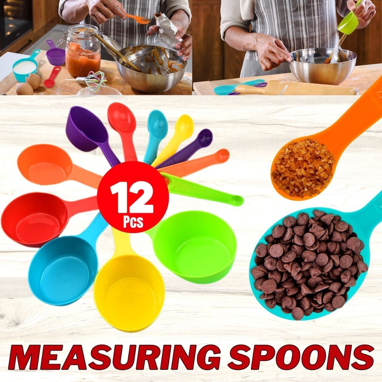 Tazas y cucharas medidoras multicolores, juego de 12 piezas, utensilios de cocina de plástico