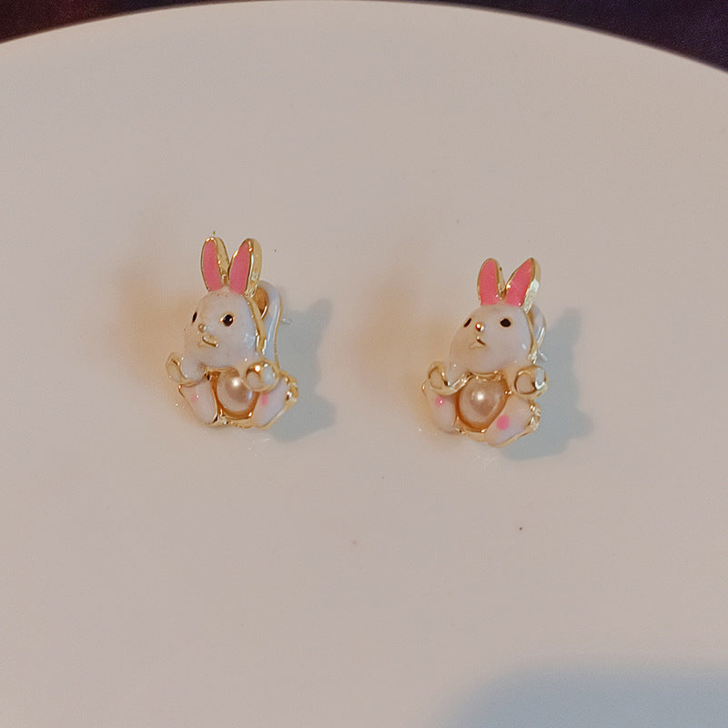 Boucles d'oreilles à tige en forme de lapin doux et mignon, aiguille en argent 925
